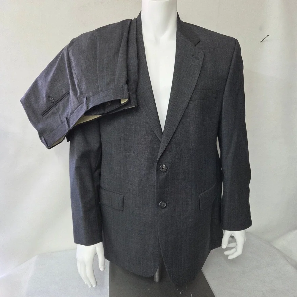 Ralph Lauren Men's Charcoal Blue Plaid Wool Suit 2 Piece Jacket‎ 44R Pants 38x29